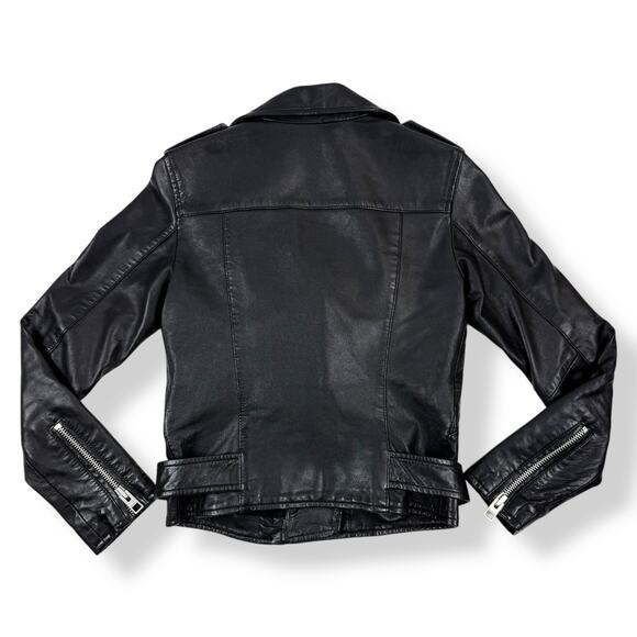 ALLSAINTS Balfern Biker cropped black sheep leather motorcycle jacket - Picture 7 of 16